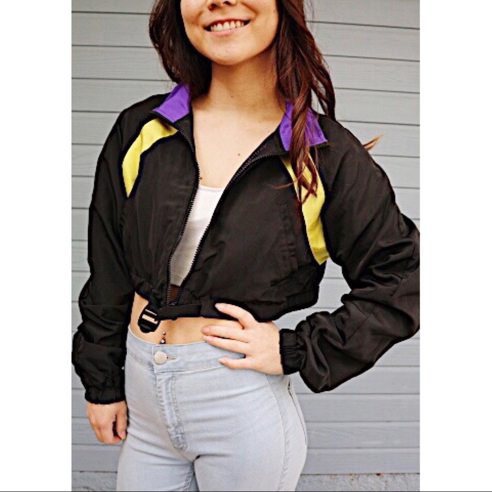 F21 | Black and Neon Cropped Jacket | Size S
